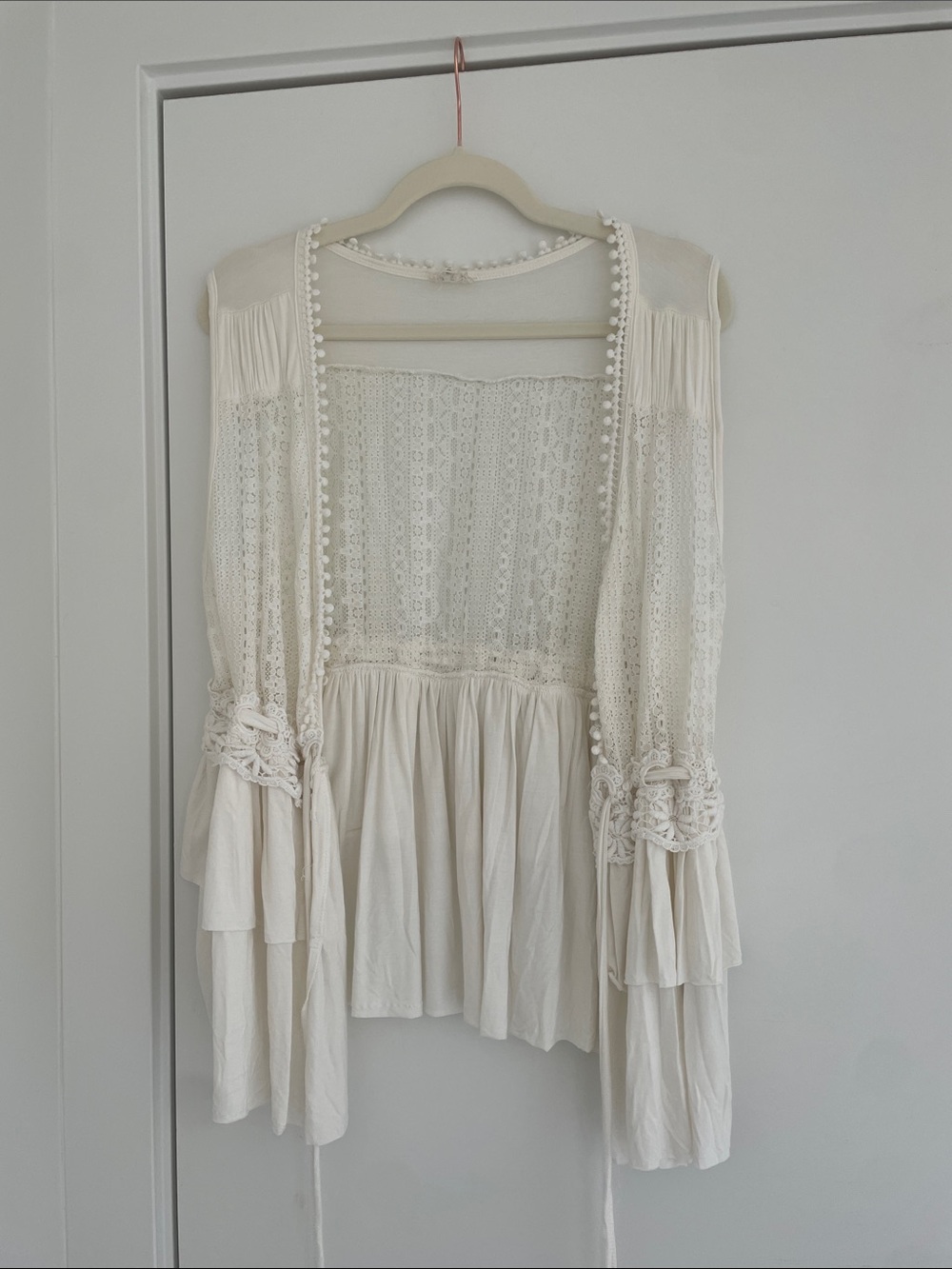 POL Cream Lace Boho Open Cardigan